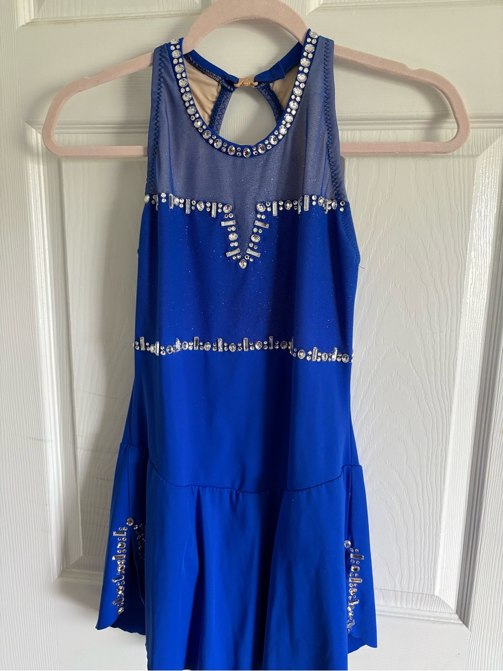Royal Blue Rhinestone Halter Custom Figure Skating Dress